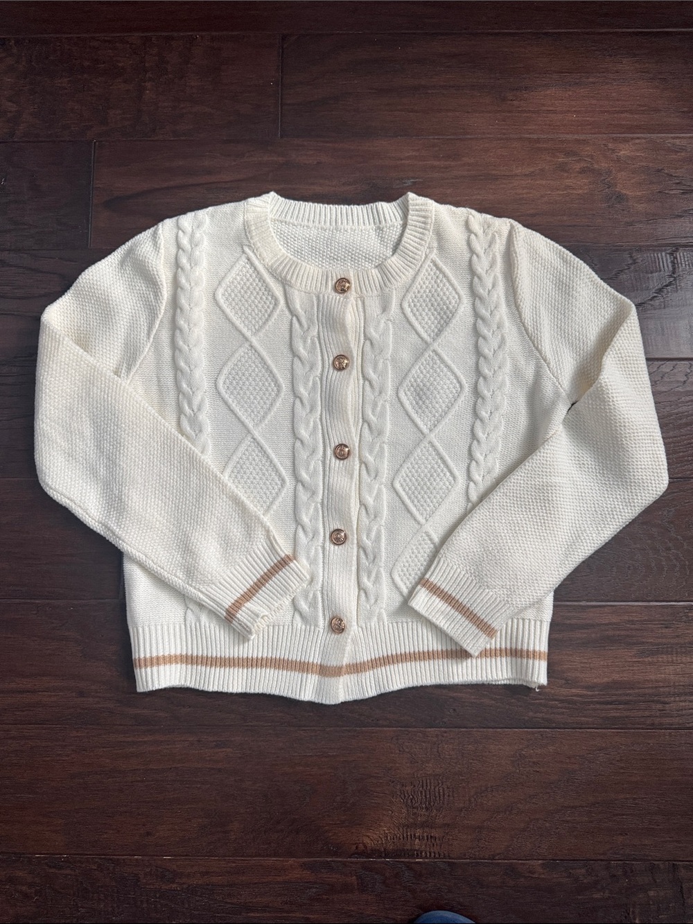 NWOT Cardigan with Contrast Trim WOMENS Medium Cream Cable Knit Button-Front